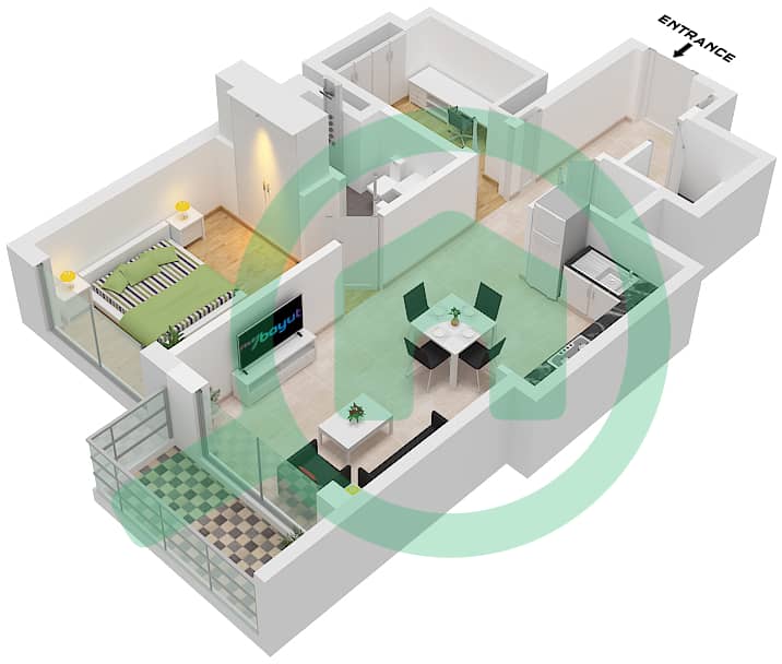 المخططات الطابقية لتصميم النموذج / الوحدة B/UNIT 8 FLOOR 7-17,22-32 شقة 1 غرفة نوم - 320 ريفرسايد كريسنت Type B Unit 8 Floor 7-17,22-32,36-45,50-61 interactive3D