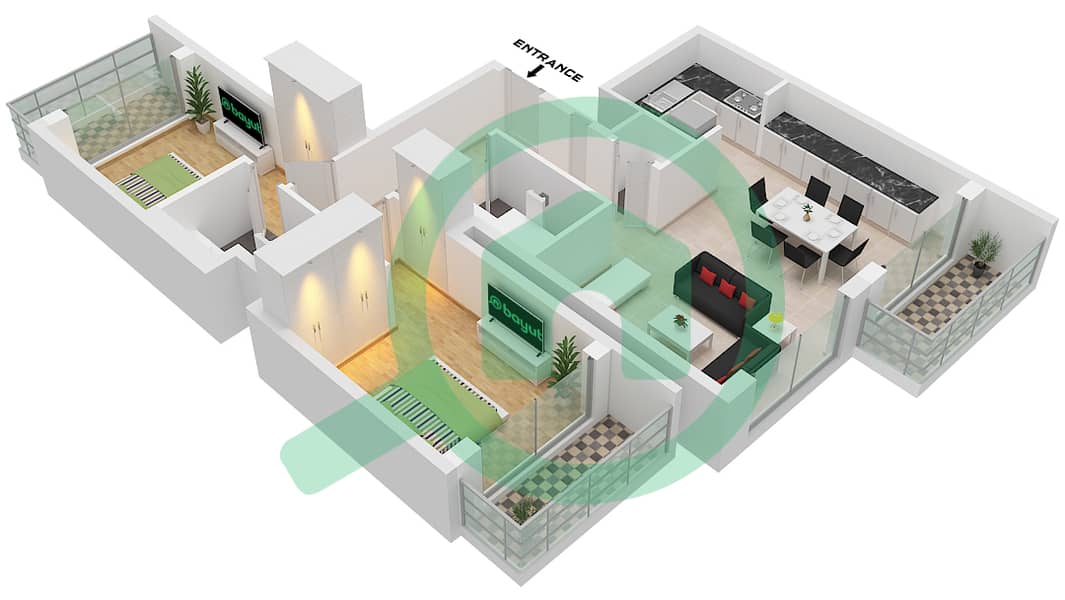 320 Риверсайд Кресцент - Апартамент 2 Cпальни планировка Тип/мера A/UNIT 4 FLOOR 7-18,22-32 Type A Unit 4 Floor 7-18,22-32,36-46,50-61 interactive3D