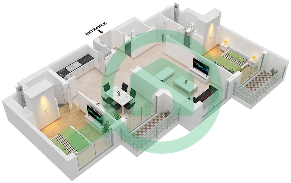 320 Риверсайд Кресцент - Апартамент 2 Cпальни планировка Тип/мера C/UNIT 9 FLOOR 7-18,22-32 Type C Unit 9 Floor 7-18,22-32,36-46,50-61 interactive3D