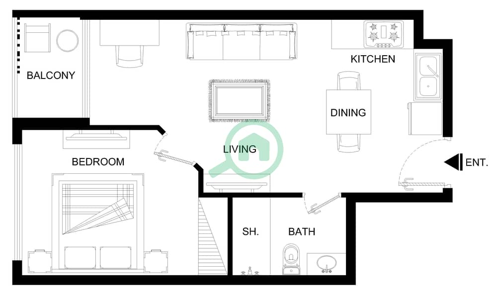 Cluster C - 1 卧室公寓类型A FLOOR GROUND-6戶型图 Type A Floor Ground-6 interactive3D