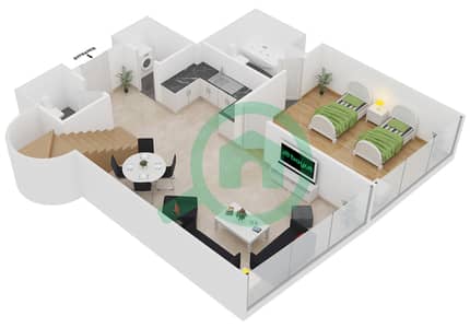 المخططات الطابقية لتصميم الوحدة 1604 شقة 2 غرفة نوم - خليج اليخوت