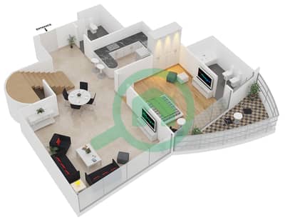 المخططات الطابقية لتصميم الوحدة 1602 شقة 2 غرفة نوم - خليج اليخوت