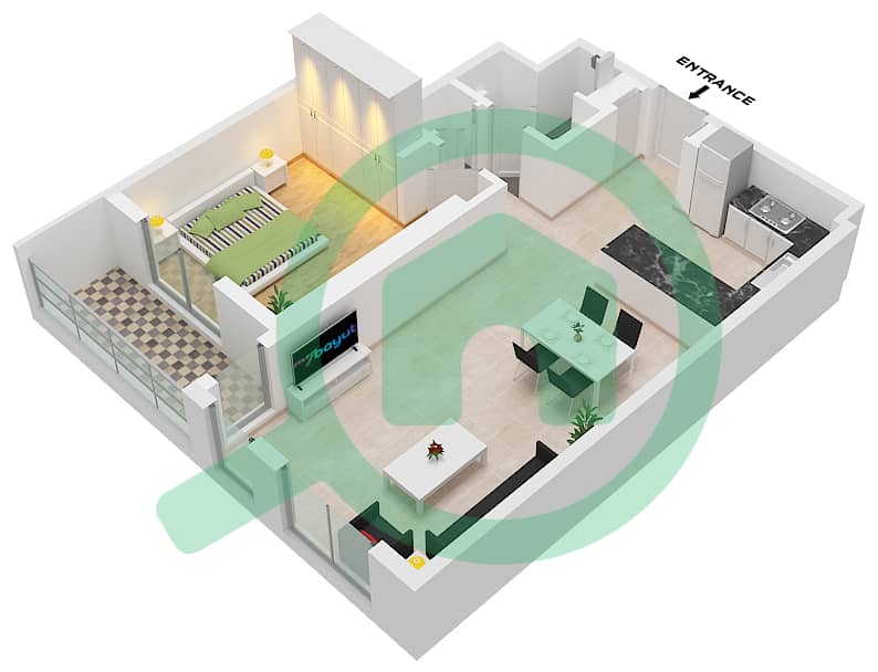 Cello Residences Tower B - 1 卧室公寓类型／单位C-2 / UNIT 3,6 FLOOR 5-23戶型图 Type C-2 Unit 6 Floor 5-22 
Unit 3 Floor 23 interactive3D