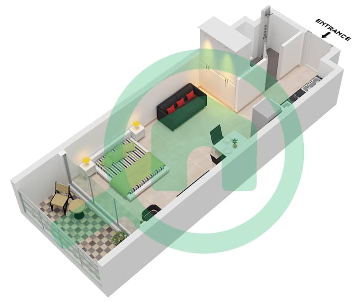 المخططات الطابقية لتصميم الوحدة 12 FLOOR 1 شقة استوديو - فيوز VII من جولدن وودز Unit 12 Floor 1 interactive3D