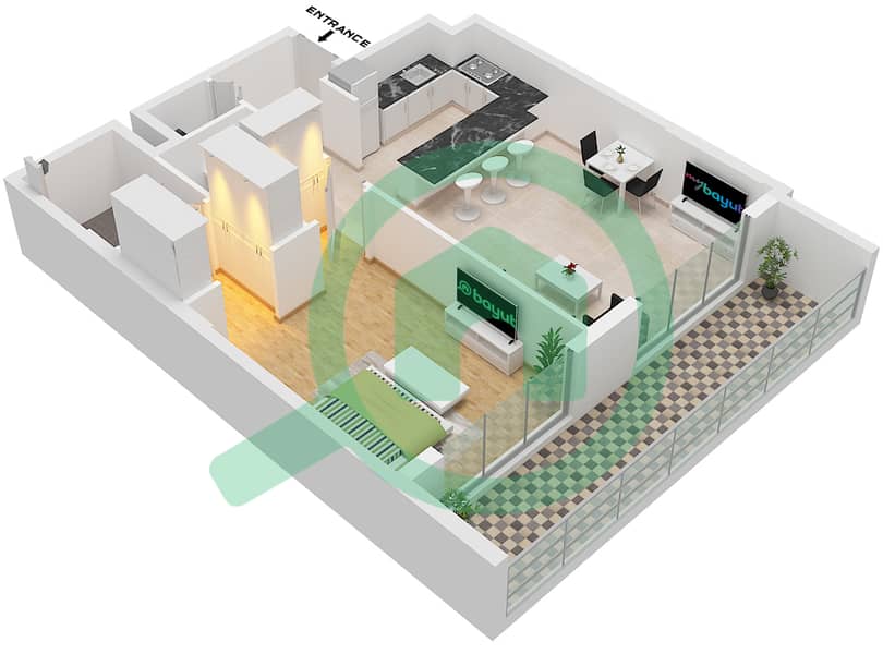 المخططات الطابقية لتصميم النموذج / الوحدة 8 / UNIT 2 FLOOR 2-10 شقة 1 غرفة نوم - كيرف باي سنترو Type 8 Unit 2 Floor 2-10 interactive3D