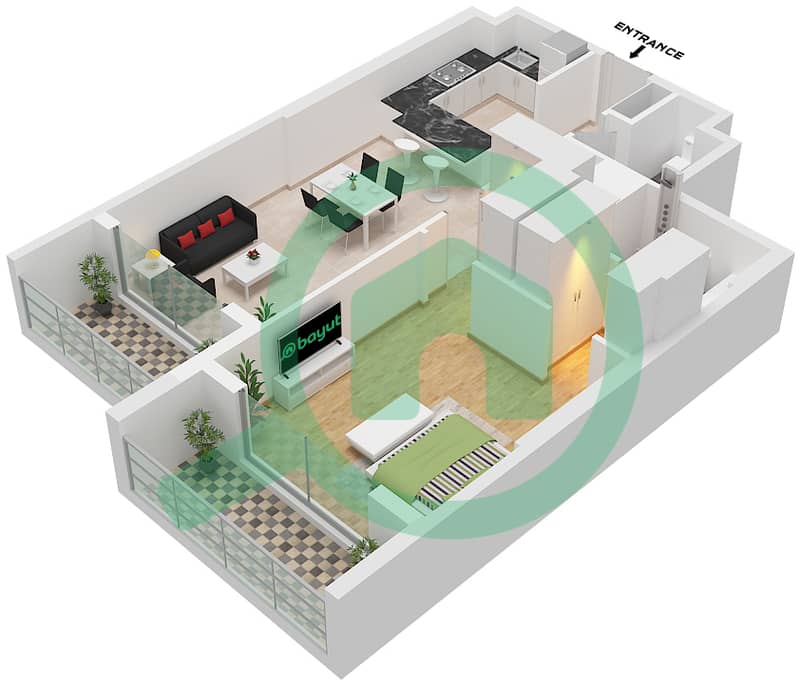 المخططات الطابقية لتصميم النموذج / الوحدة 9 / UNIT 3 FLOOR 2-10 شقة 1 غرفة نوم - كيرف باي سنترو Type 9 Unit 3 Floor 2-10 interactive3D