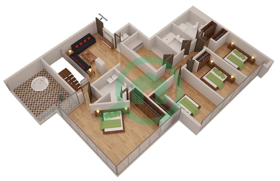 Botanica Tower - 5 Bedroom Penthouse Unit LE ROYAL MERIDIEN 2 Floor plan Upper Floor image3D