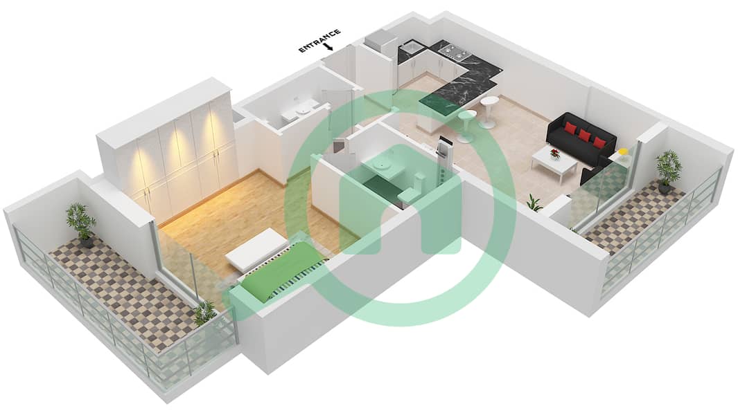 圣特罗曲线公寓 - 1 卧室公寓类型／单位10 / UNIT 4 FLOOR 2-10戶型图 Type 10 Unit 4 Floor 2-10 interactive3D