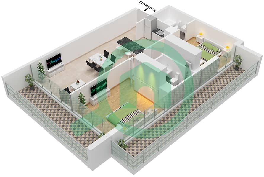 المخططات الطابقية لتصميم النموذج / الوحدة 4 / UNIT 5 FLOOR 2-10 شقة 2 غرفة نوم - كيرف باي سنترو Type 4 Unit 5 Floor 2-10 interactive3D