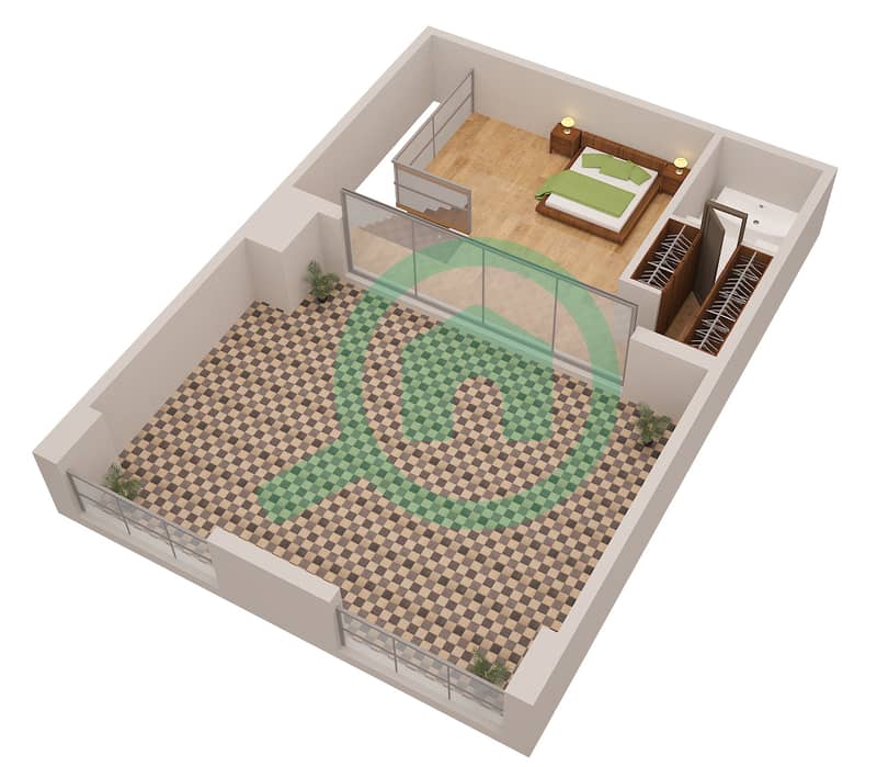 المخططات الطابقية لتصميم النموذج A DUPLEX فیلا 2 غرفة نوم - برج بوتانيكا Upper Floor image3D