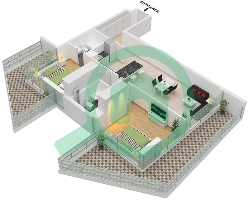 圣特罗曲线公寓 - 2 卧室公寓类型／单位5 / UNIT 12 FLOOR 2-10戶型图 Type 5 Unit 12 Floor 2-10 interactive3D