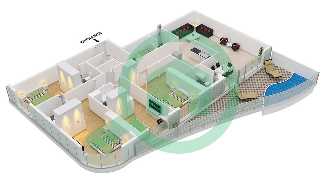 伏尔加大厦 - 4 卧室公寓类型1戶型图 Type 1 interactive3D