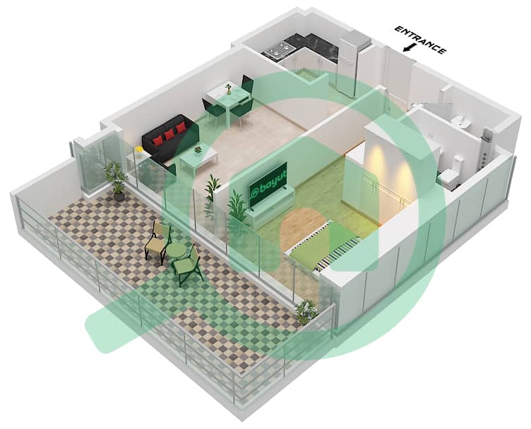 伏尔加大厦 - 1 卧室公寓类型3戶型图 Type 3 interactive3D