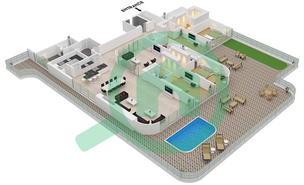 المخططات الطابقية لتصميم الوحدة 3 FLOOR 2 شقة 4 غرف نوم - أورلا Unit 3 Floor 2 interactive3D