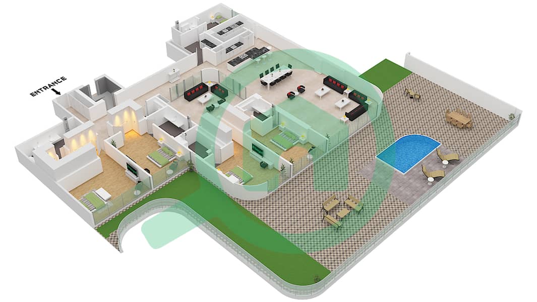 奥尔拉综合公寓 - 4 卧室公寓单位8 FLOOR 4戶型图 Unit 8 Floor 4 interactive3D