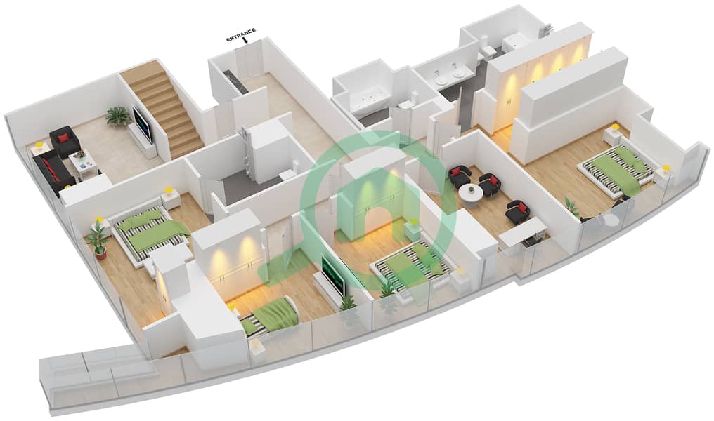 Floor plans for Type T2PHB 4bedroom Penthouses in Etihad