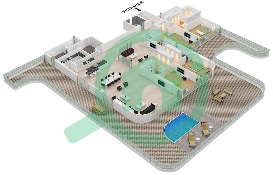 Орла - Апартамент 4 Cпальни планировка Единица измерения 3 FLOOR 8 Unit 3 Floor 8 interactive3D