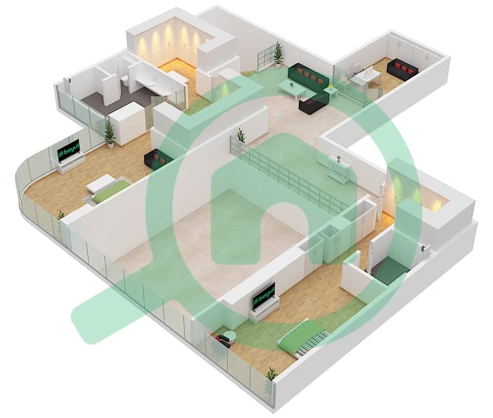 المخططات الطابقية لتصميم الوحدة 4 FLOOR 8 شقة 4 غرف نوم - أورلا Unit 4 Floor 8 interactive3D