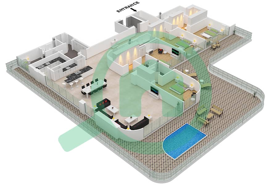 المخططات الطابقية لتصميم الوحدة 3 FLOOR 10 شقة 4 غرف نوم - أورلا Unit 3 Floor 10 interactive3D