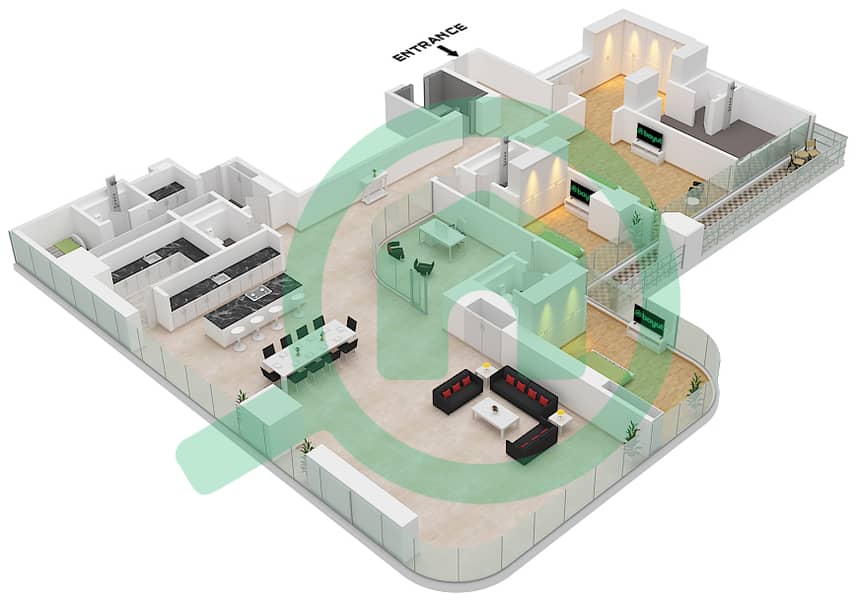 奥尔拉综合公寓 - 3 卧室公寓单位2 FLOOR 11戶型图 Unit 2 Floor 11 interactive3D