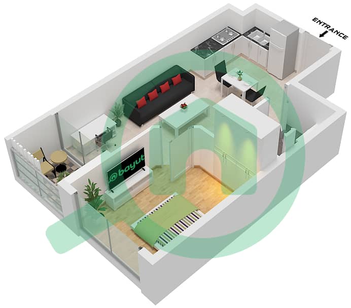 المخططات الطابقية لتصميم النموذج A FLOOR GROUND-6 شقة 1 غرفة نوم - المجموعة د Type A Floor Ground-6 interactive3D