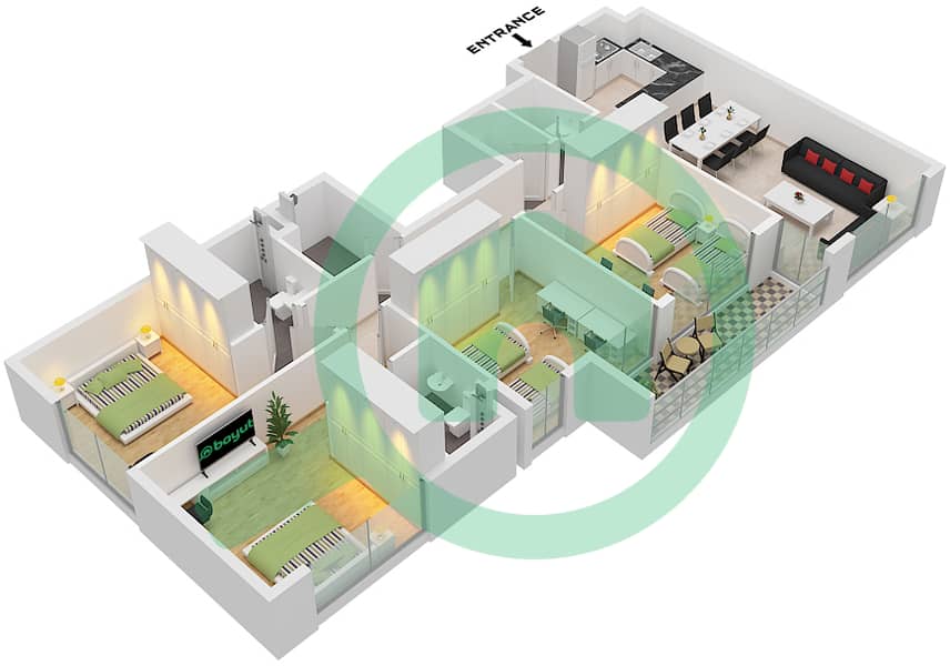 Cluster D - Апартамент 4 Cпальни планировка Тип A FLOOR GROUND-6 Type A Floor Ground-6 interactive3D