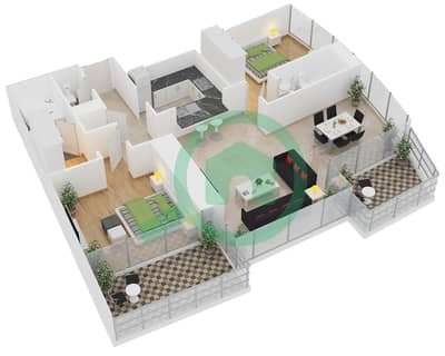 Burj Vista 1 - 2 Bedroom Apartment Unit 6 FLOOR 27,29,31,33,35,37 Floor plan