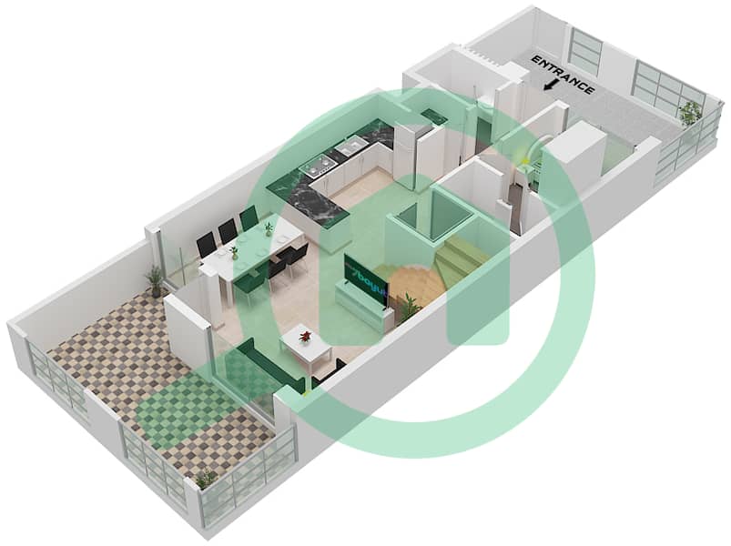 Cluster D - Таунхаус 4 Cпальни планировка Тип A FLOOR GROUND Type A Floor Ground interactive3D