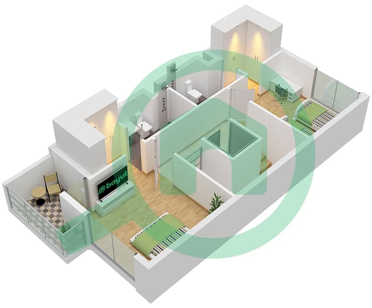 Cluster D - Таунхаус 4 Cпальни планировка Тип A FLOOR GROUND Type A Floor Second interactive3D