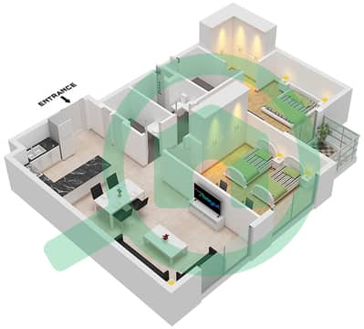 المخططات الطابقية لتصميم النموذج B FLOOR 1-6 شقة 2 غرفة نوم - المجموعة ه