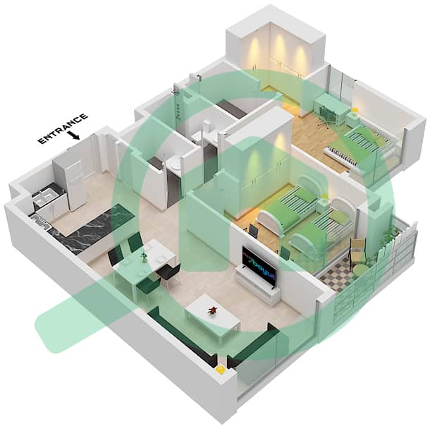 المخططات الطابقية لتصميم النموذج C FLOOR 2-6 شقة 2 غرفة نوم - المجموعة ه Type C Floor 2-6 interactive3D