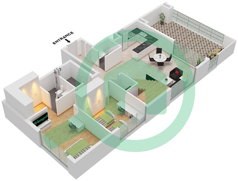 المخططات الطابقية لتصميم النموذج F FLOOR 7,8 بنتهاوس 4 غرف نوم - المجموعة ه Type F Lower Floor 7 interactive3D
