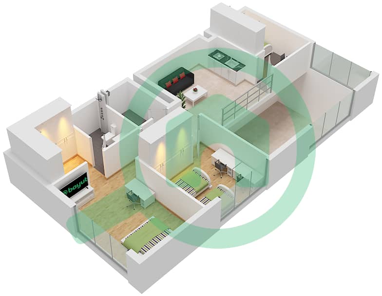 المخططات الطابقية لتصميم النموذج F FLOOR 7,8 بنتهاوس 4 غرف نوم - المجموعة ه Type F Upper Floor 8 interactive3D