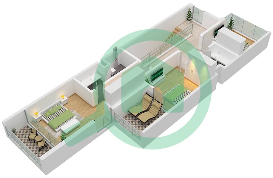 Шамса Таунхаусес - Таунхаус 3 Cпальни планировка Тип 2M Type 2M Floor First interactive3D