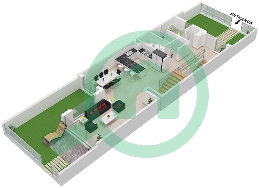 Шамса Таунхаусес - Таунхаус 3 Cпальни планировка Тип 2 Type 2 Floor Ground interactive3D