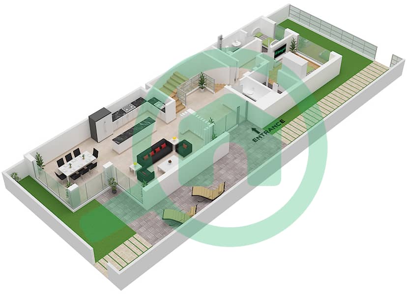 Шамса Таунхаусес - Таунхаус 4 Cпальни планировка Тип 2 Type 2 Floor Ground interactive3D