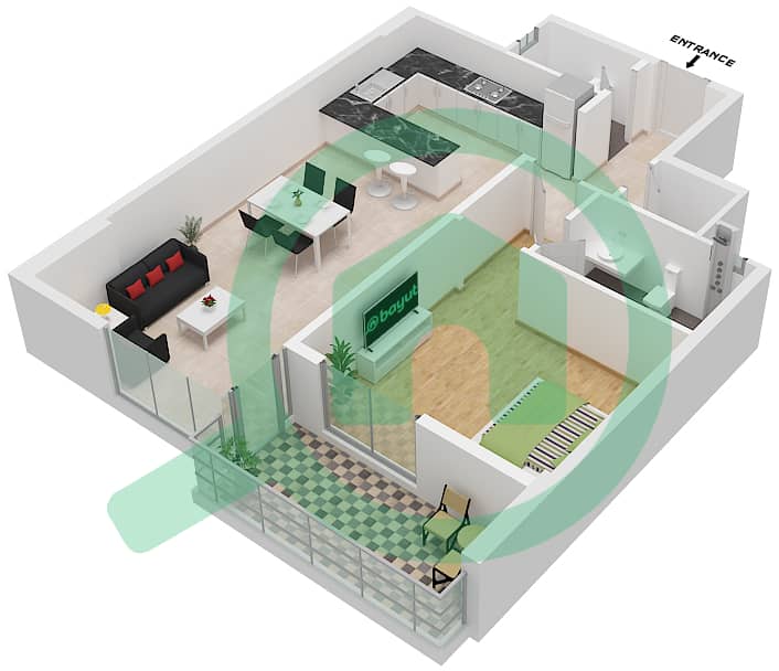 Ajman Creek Towers - 1 Bedroom Apartment Unit 2 Floor plan Unit 2 interactive3D