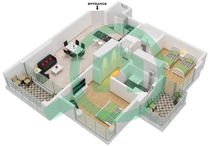 المخططات الطابقية لتصميم الوحدة 5 شقة 2 غرفة نوم - أبراج الخور - عجمان