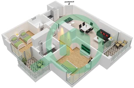 المخططات الطابقية لتصميم الوحدة 6 شقة 2 غرفة نوم - أبراج الخور - عجمان