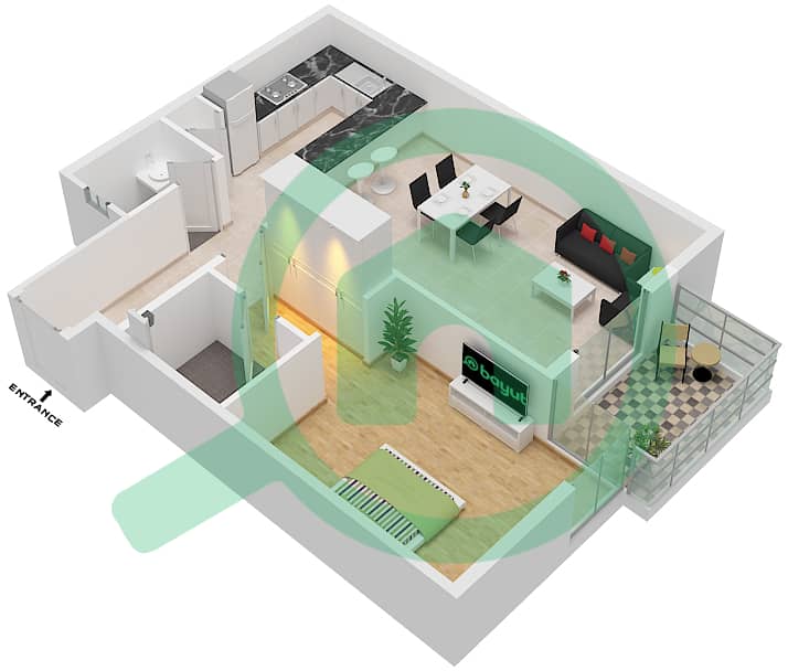 Ajman Creek Towers - 1 Bedroom Apartment Unit 14 Floor plan Unit 14 interactive3D