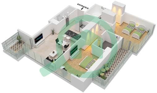 المخططات الطابقية لتصميم الوحدة 12-A شقة 2 غرفة نوم - أبراج الخور - عجمان