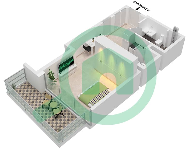 美世大厦 - 单身公寓类型／单位B / UNIT 6 FLOOR 3-13戶型图 Type B Unit 6, Floor 3-13 interactive3D