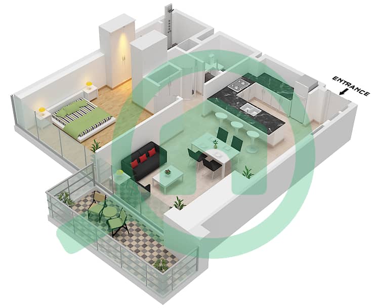 Мерсер Хаус - Апартамент 1 Спальня планировка Тип/мера B / UNIT 6 FLOOR 15-22 Type B Unit 6, Floor 15-22 interactive3D