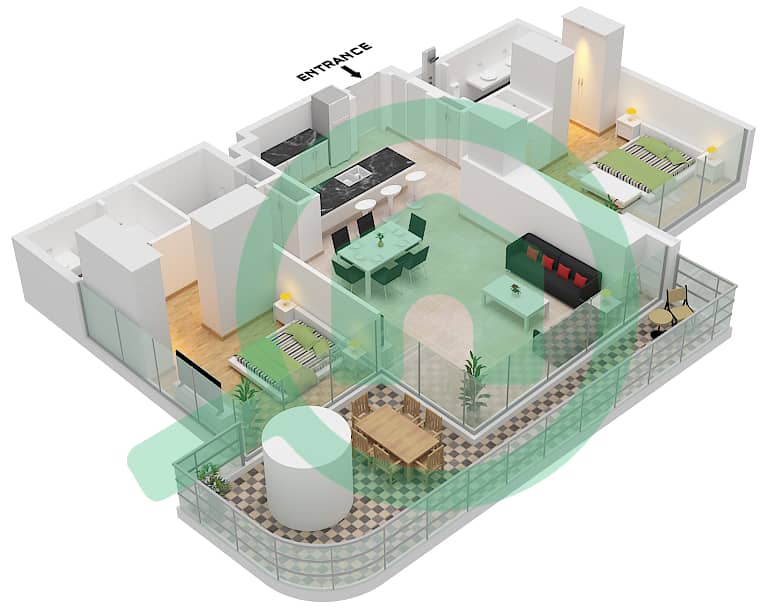 美世大厦 - 2 卧室公寓类型／单位A / UNIT 5 FLOOR 3-13戶型图 Type A Unit 5, Floor 3-13 interactive3D