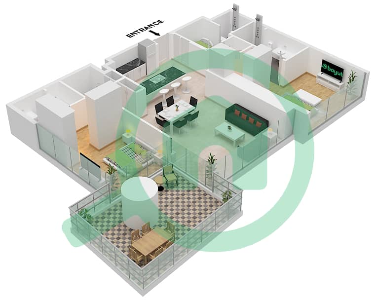 美世大厦 - 2 卧室公寓类型／单位A / UNIT 8 FLOOR 3-13戶型图 Type A Unit 8, Floor 3-13 interactive3D