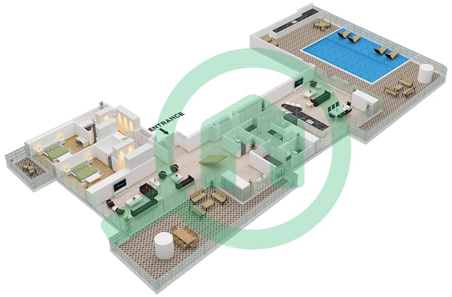 Мерсер Хаус - Пентхаус 4 Cпальни планировка Тип/мера A / UNIT 1,2 FLOOR 33 Type A Unit 1,2, Lower Floor 33 interactive3D