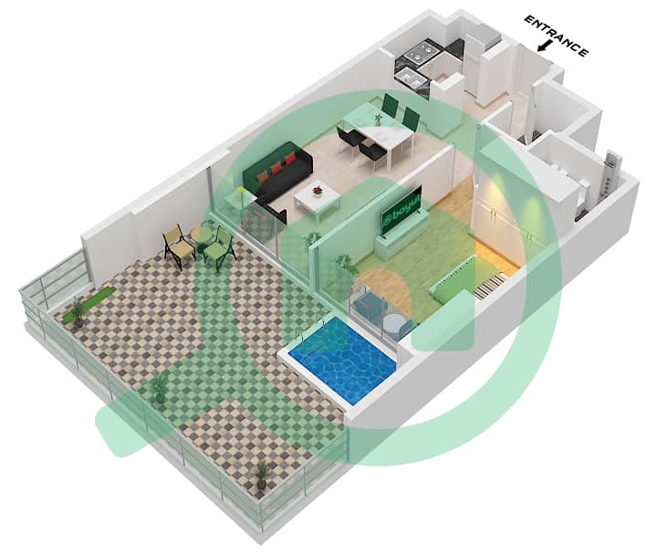 萨马纳巴拉里景观公寓 - 1 卧室公寓单位5 FLOOR 1戶型图 Unit 5 Floor 1 interactive3D