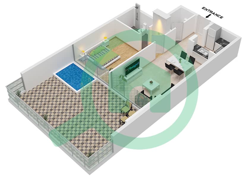 萨马纳巴拉里景观公寓 - 1 卧室公寓单位8 FLOOR 1戶型图 Unit 8 Floor 1 interactive3D