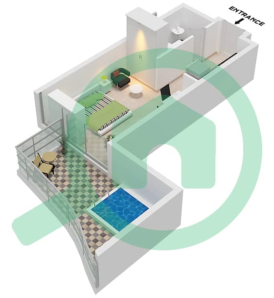 萨马纳巴拉里景观公寓 - 单身公寓单位22 FLOOR 1,2,4,6,8,10,11戶型图 Unit 22 Floor 1,2,4,6,8,10,11,12,14,16,18,20,22,24,26 interactive3D