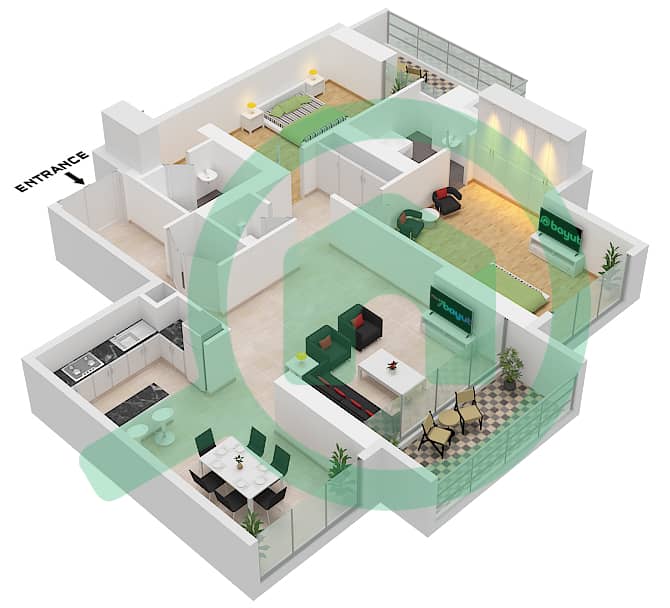 Index Tower - 2 Bedroom Apartment Unit 1 FLOOR 32 Floor plan Unit 1, Floor 32 interactive3D